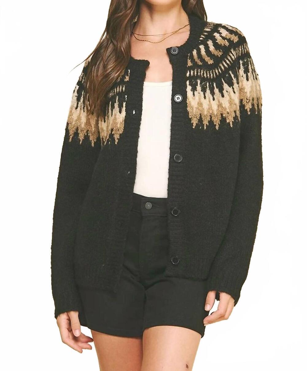 NEW PINCH nordic fair isle cardigan in black